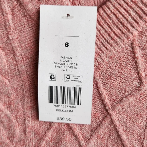 True Craft Women's Pink V Neck Sweater Vest | Size Small | NWT - Picture 4 of 8